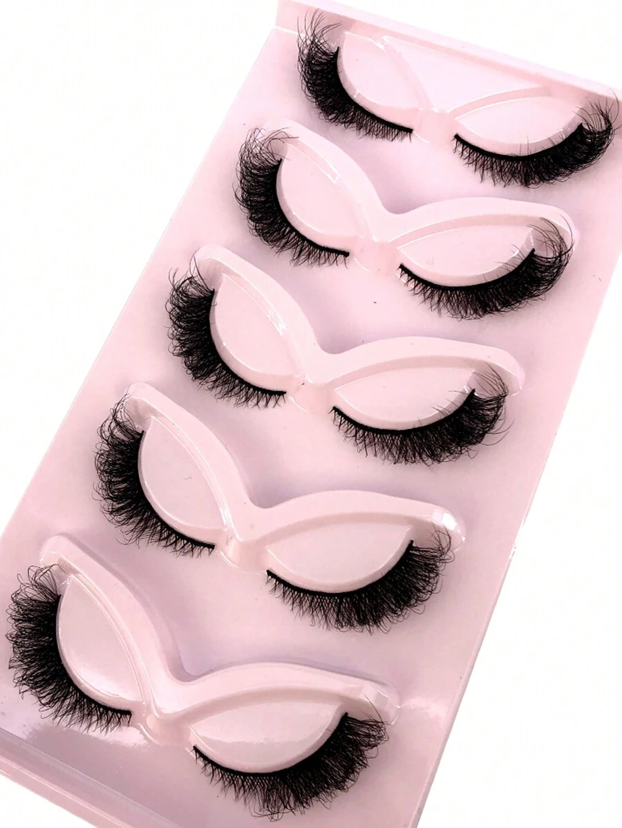 HBZGTLAD 5 Pairs Cat Eye 3D Faux Mink False Eyelashes, Natural, Realistic & Messy. Long & Dense Ends, Soft Lashes, Disheveled Eyelashes Strip Lashes, Lashes, Eyelashes, Fake Lashes - Black - View 1