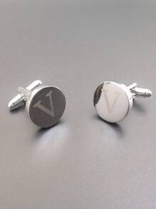 1 paire Boutons De Manchette De Simple Et À La Mode Pour Homme laser 26 Alphabet Anglais