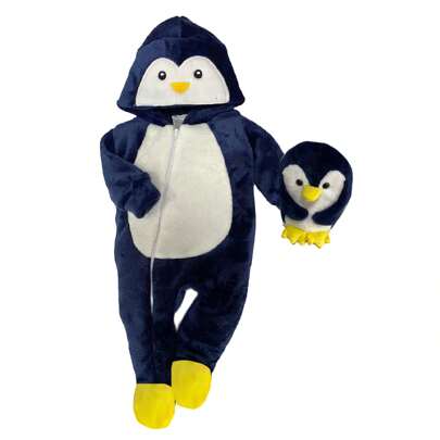 Mameluco para Bebe con Gorro Bordado Pingüino con Peluche