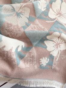 件女式秋冬人造羊絨花卉提花保暖圍巾披肩，適合日常使用