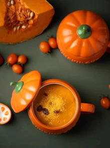 1pc Pumpkin Shaped Ceramic Cup For Steamed Eggs, Milk Tea, Breakfast, Oatmeal, Pudding, Kitchen, Christmas Gift