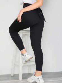 Women's Casual Black Leggings With Bow On The Back - Black - View 5