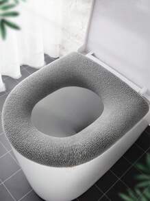1pc Grey Plain Knitted Thickened Toilet Seat Cover Without Handle, Machine Washable And Non-shedding - Grey - View 2