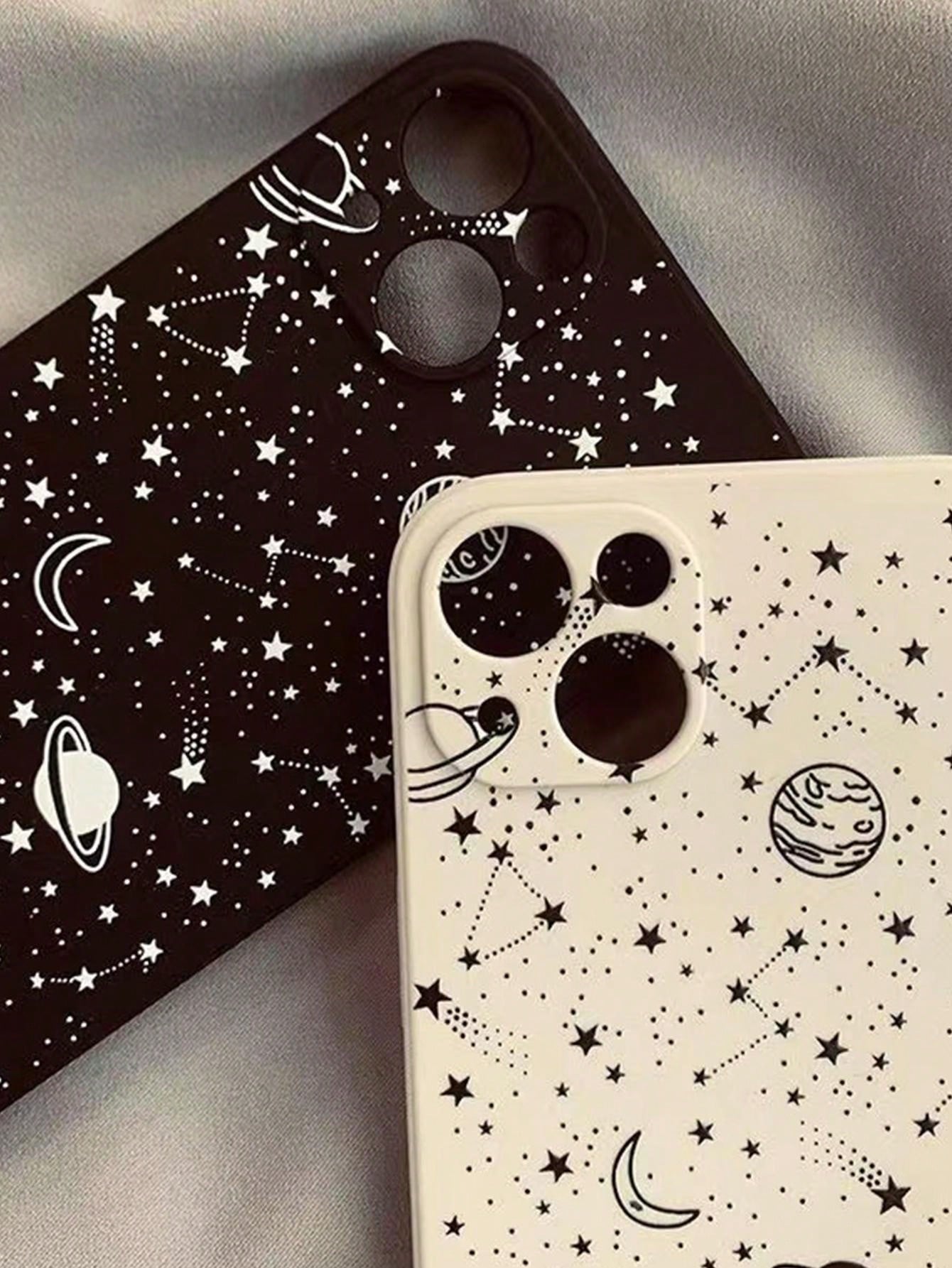 2pcs Black & White Galaxy Design Acrylic Phone Case Compatible With