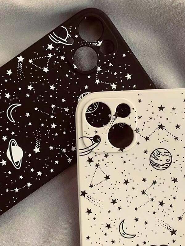 2pcs Black & White Galaxy Design Acrylic Phone Case Compatible With