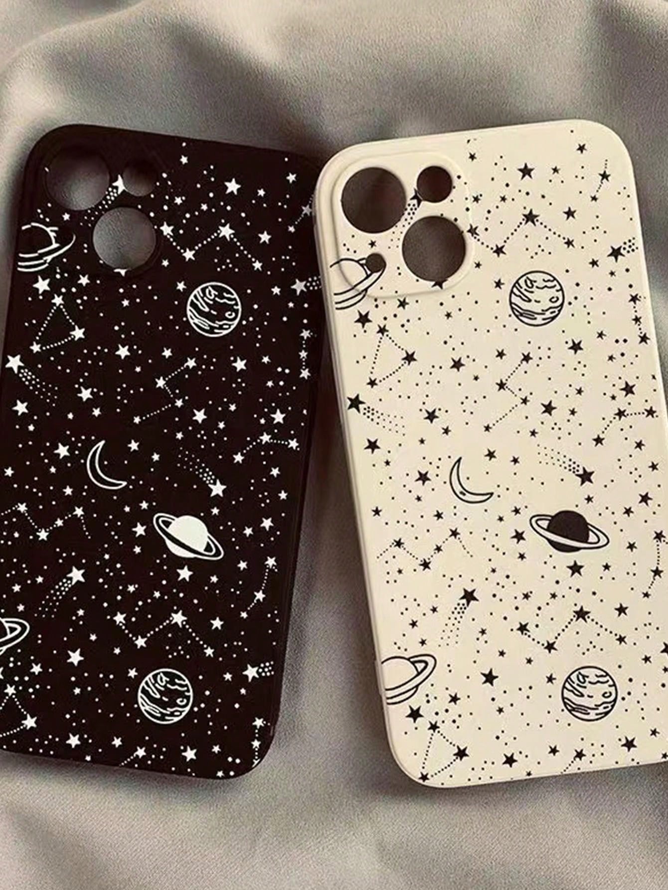 2pcs Black & White Galaxy Design Acrylic Phone Case Compatible With