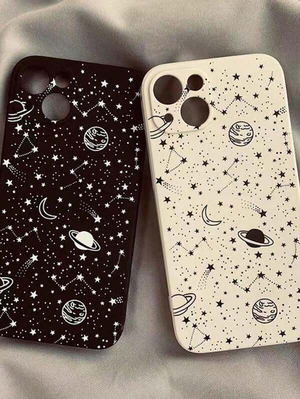 2pcs Black & White Galaxy Design Acrylic Phone Case Compatible With