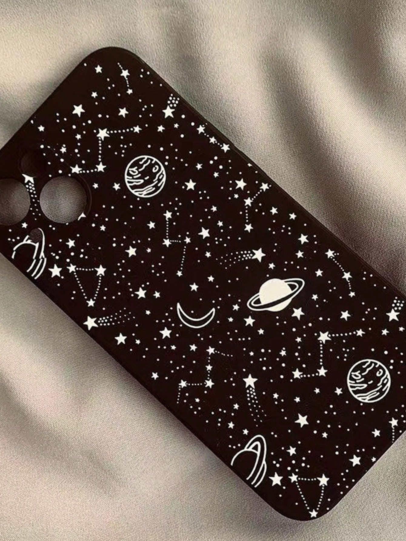 2pcs Black & White Galaxy Design Acrylic Phone Case Compatible With