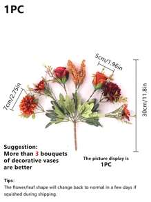 1/3PCS 人造花玫瑰花束，绣花球，牡丹混合花，新娘手捧花，婚礼装饰，DIY 花环材料，生日派对装饰材料，家庭餐厅，客厅，花瓶，户外花园，秋季装饰，情人节，新年礼物 - 橘色 - 查看 2