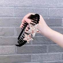 1pc Ladies Champagne Rhinestone Decor Velvet Anti-slip Wash Face Headband With Teeth, Daily Use Hair Accessory For Managing Fringes, Suitable For Everyday Wear - Champagne - View 1