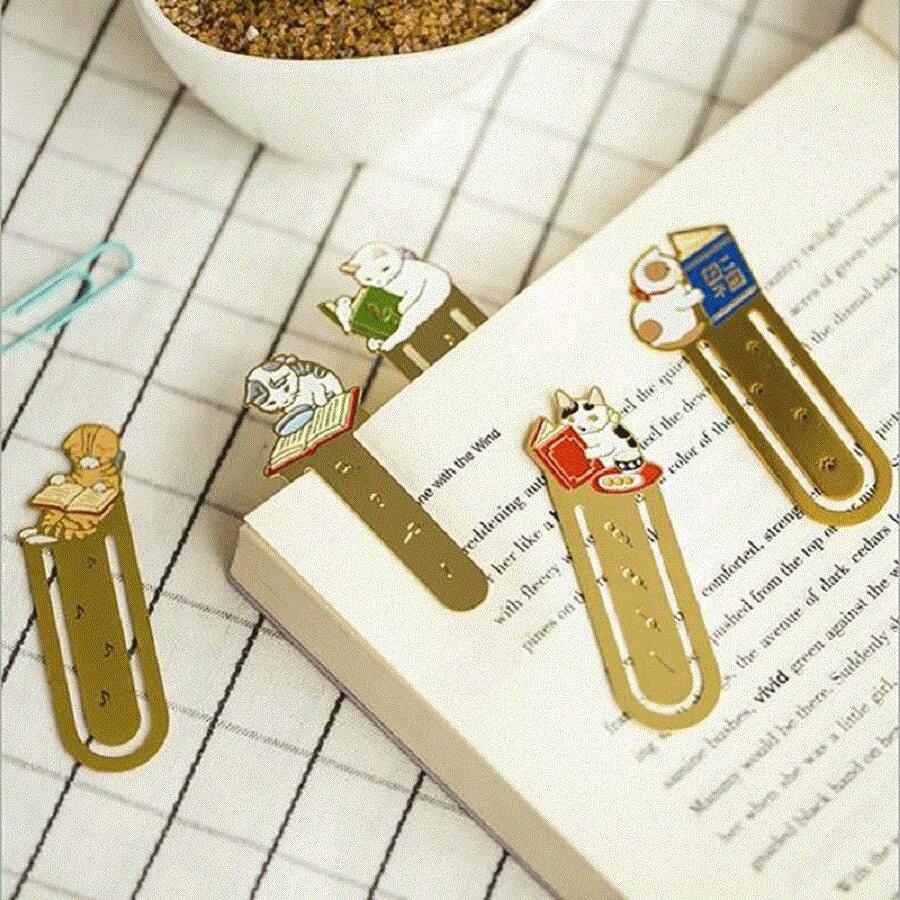 1pc Random Cute Cat Metal Copper Bookmark Japanese Style Student Supplies Book Mark - Multicolor - View 1