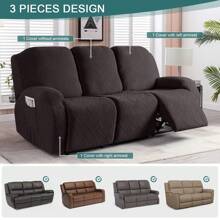 Stretch Recliner Sofa Covers, Reclining Couch Covers With Pockets, Jacquard Reclining Sofa Covers Soft Washable Furniture Protector With Elastic Bottom - 巧克力棕 - 查看 4