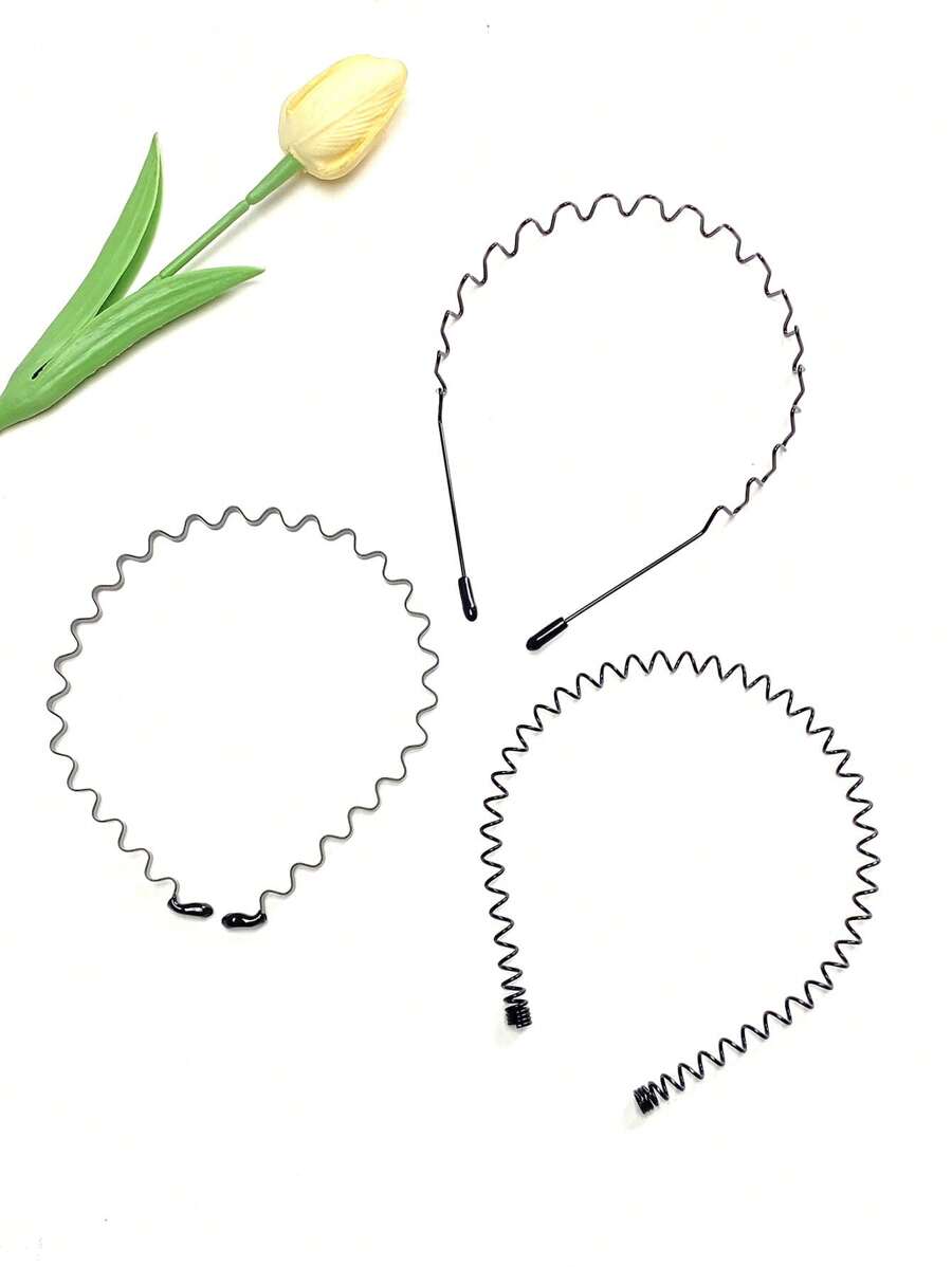 3 Piezas De Banda Para El Cabello Para Hombres, Wave Grotto Para Hombres A La Moda, Banda Para La Cabeza Para Hombres, Banda Para El Cabello Deportiva Para Lavarse La Cara, Pinza Para El Cabello Con Lazo - Negro - Ver 1