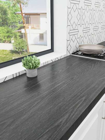 1 Roll Black & Gray Vintage Wood Grain Contact Paper, Self-Adhesive Waterproof Wallpaper For Cabinet, Wall, Furniture, Kitchen Counter, 15.76 Inch Wide, Stickers, Wall Decal, Vinyl Decal For Home Decorations, Spring Decoration Items Refresh Your Home, Festival Decoration Stickers Gifts Birthday Graduation