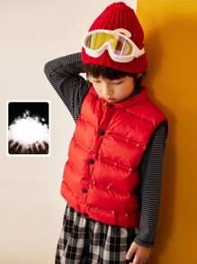 TIGER MINI [triple Protection Function] Tween Boys' Lightweight Red Down Vest For Daily Wear And Outdoor Activities In Autumn And Winter, Versatile Solid Color Design - Red - View 1