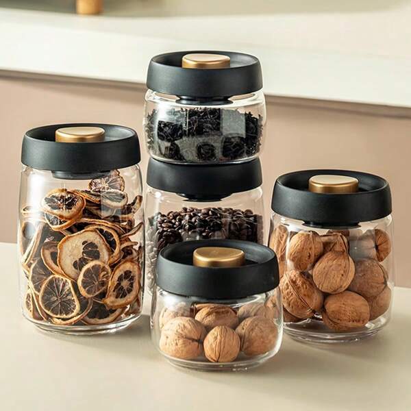 Household Vacuum Sealed High Borosilicate Glass Canister For Coffee Bean Tea Storage Container Organizer