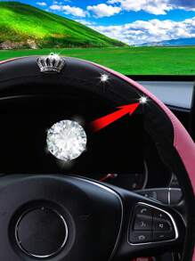 MEIKAXIU 1 chiếc bọc vô lăng bằng da PU thêu 3D đính đá lấp lánh cho xe ô tô 14,5-15 inch, phụ kiện ô tô thoải mái, phong cách và sang trọng - Hồng - Xem 5