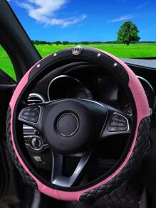 MEIKAXIU 1 chiếc bọc vô lăng bằng da PU thêu 3D đính đá lấp lánh cho xe ô tô 14,5-15 inch, phụ kiện ô tô thoải mái, phong cách và sang trọng - Hồng - Xem 4
