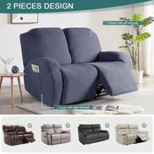 Stretch Recliner Sofa Covers, Reclining Couch Covers With Pockets, Jacquard Reclining Sofa Covers Soft Washable Furniture Protector With Elastic Bottom - Grey - View 2