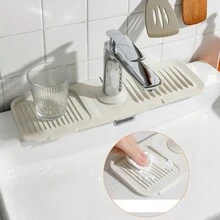 1pc Thickened Silicone Kitchen Faucet Drain Pad In Beige, Bathroom Sink Organizer Faucet Base Waterproof Pad - Beige - View 2