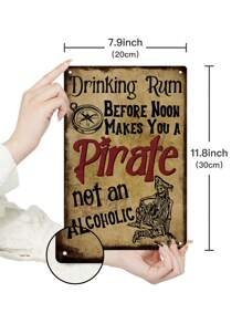 Putuo Decor 1 pezzo Targa in metallo vintage con disegno alcolico, "Bere rum prima di mezzogiorno ti rende un pirata, non un alcolizzato", arredo da parete per casa, bar, pub, club, locale uomini, 20 x 30 cm - Multicolore - Visualizzare 3