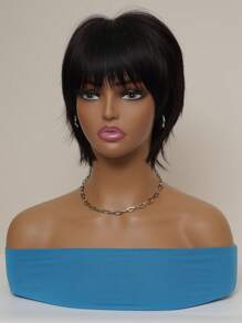 Sucré Et Mignon Court Cheveux Frange Elfe Tondu Naturel Noir Chimique Fibre Résistant À La Chaleur Perruques Femme Usage Quotidien Mode Perruques Naturel Cheveux - Noir - Voir 8