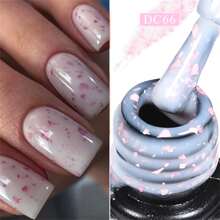 7Ml Gold Glitter Rubber Base Gel Polish Pink Glitter Flakes Semi Permanent Diamond Pigment Sparkle Varnishes Self-Leveling Soak Off Uv Led Nail Art Gel Polish Gift