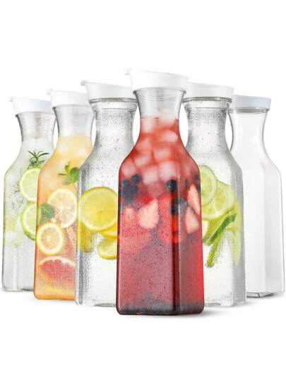 1 Stück Quadratisch Geformte Kunststoff-wasserflasche Mit Deckel, Transparenter Saftbehälter, Milch- & Saftflasche Gegen Fallen, Kalt-presse Saftspender Flasche