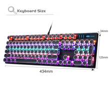 MageGee 黑色打字機機械遊戲鍵盤，104 鍵有線復古朋克圓形鍵帽，帶 RGB 彩虹背光 USB 有線鍵盤，適用於遊戲和辦公，適用於 Windows 筆記型電腦 - 藍色開關 - 黑色 - 查看 9