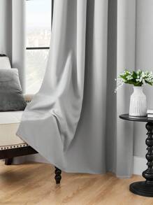 1塊簡約現代實色遮光滌綸窗簾,適用於臥室、客廳、陽臺,提供遮陽、保溫、防uv,附簾桿 - 淺灰色 - 查看 5