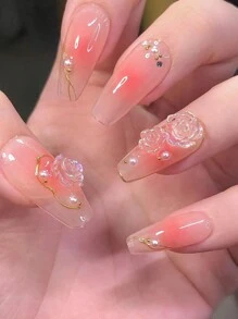 20pcs Aurora Borealis Rose Flower 3d Nail Art Decorations With 2 Sizes, Easy To Paste, Suitable For Wedding, Vacation, And Teenage Girls' Holiday Nails DIY Nail Charms Nail Gems Nail Supplies