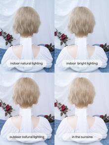 alicegarden 1 pieza de pelo sintético corto y rizado resistente al calor, 10 pulgadas de largo, hecho de fibra, adecuado para uso diario, pelucas sintéticas falsas naturales y realistas. - Dorado - Ver 7