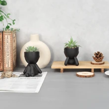 1pc Creative Human-Shaped Succulent Planter With Colorful Artificial Plants - Black Ceramic, Modern Minimalist Home & Office Decor, Geometric Shaped Plant Pot, Suitable For Indoor/Outdoor Garden, Wedding, Easter Table Centerpiece, Storage & Display - Black - View 7