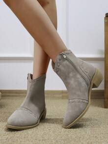 Khaki Comfortable Pointed Toe Ankle Boots That Are Versatile - Khaki - View 4
