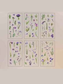 1pack/6pcs Flower & Plant Themed Diy Decorative Stickers With Purple Iris Design For Scrapbook And Journaling Back To School - Multicolor - View 3