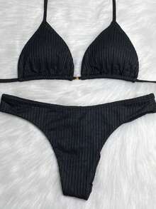 Kit 2 Biquínis Cortininha Calcinha Asa Delta Fio Duplo de amarrar - Preto - Visão 2