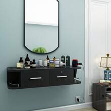 QQD Barber Station Wall Mount Salon Hair Styling Beauty Spa Equipment With 2 Drawers And 2 Open Shelves - màu đen - Xem 9