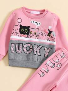 Conjunto Pants 2 Piezas Sudadera y Jogger para Niña y Bebé 1-5 Años gatos lucky - Rosa - Ver 2