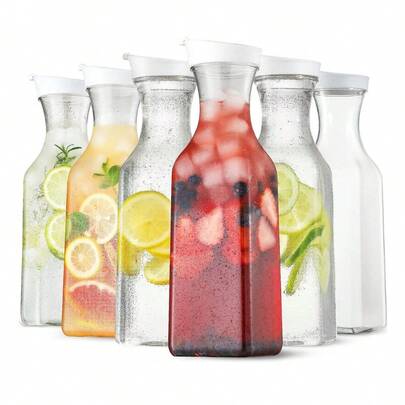 1pc Square Shaped Plastic Water Bottle With Lid, Transparent Juice Container, Anti-fall Milk & Juice Bottle, Cold-press Juice Dispenser Bottle