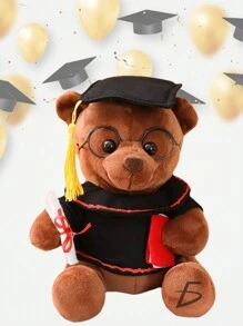Muñeco de Peluche FC.04 de Lentes y Toga con Diseño de Oso para Graduación ELE-GATE - Café integral - Ver 1