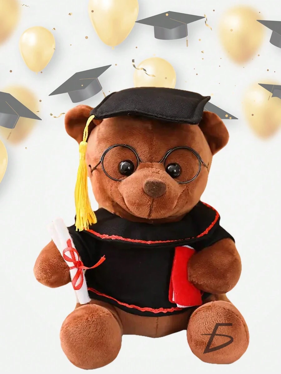 Muñeco de Peluche FC.04 de Lentes y Toga con Diseño de Oso para Graduación ELE-GATE - Café integral - Ver 1