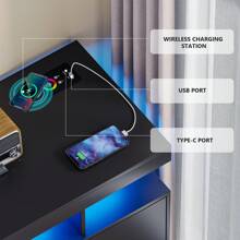 Lvifur 40" LED Buffet Cabinet with Wireless Charging Station,Auto Sensor RGB 20-Color Dimmable Sideboard with Human Body Induction,Coffee Bar Cabinet with 1 USB&Type-C Port for Living Room