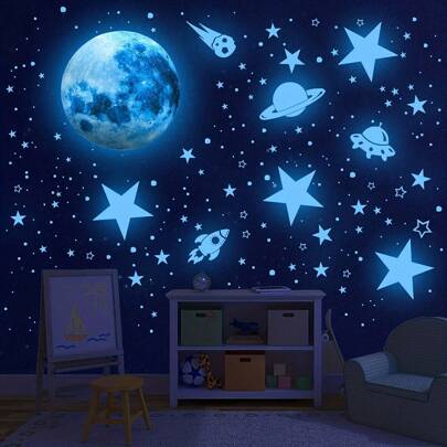 Glow In The Dark Star Stickers, Glow In The Dark Star Ceiling, Moon And Star Wall Decal Planets Solar System Wall Sticker For Bedroom And Living Room, Stickers, Wall Decal, Vinyl Decal For Home Decorations, Spring Decoration Items Refresh Your Home, Festival Decoration Stickers Gifts Birthday Graduation