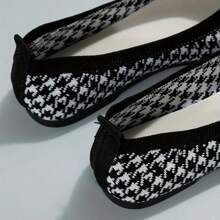 Zapatos planos cómodos para caminar de mujer con puntera de ballet de punto de unicolor de pata de gallo, suela blanda