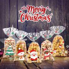 50 个全新圣诞派对透明包装袋，OPP 平口袋，适用于面包店、零食、圣诞糖果和饼干包装、圣诞老人礼品袋、圣诞节 - 彩色 - 查看 2