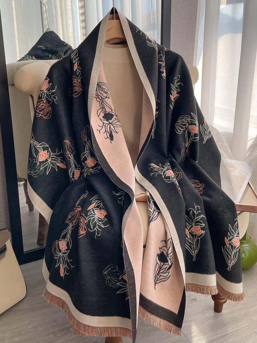 1入組女士仿卡仕米爾花紋提花保暖圍巾和披肩,適合日常穿著 - 彩色 - 查看 1