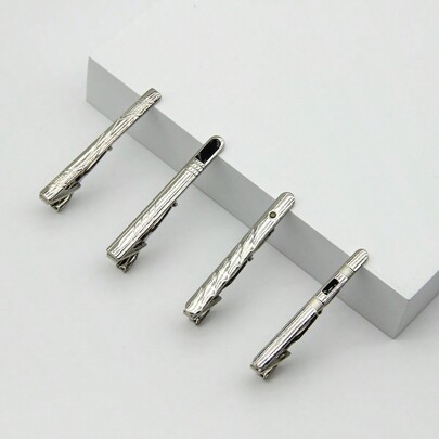 4pcs Men's Metal Tie Clips, Silver Simple & Versatile Business Gift Tie Bar