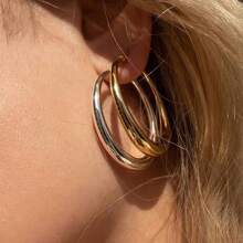 MDFUN 316L医用级不锈钢厚圈耳环，轻巧坚固，女士耳环 - 銀色 - 查看 3