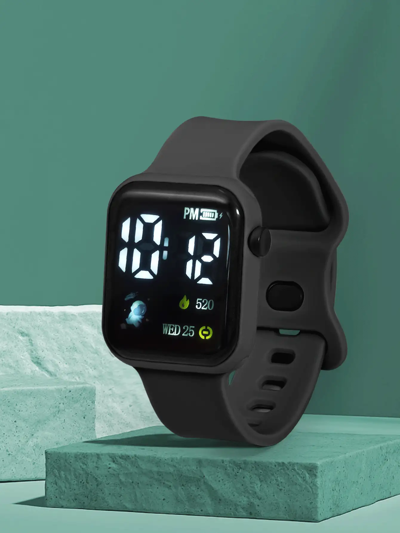 1个儿童/青少年学生TPU材质宇航员休闲运动方形数字手表，适合日常生活