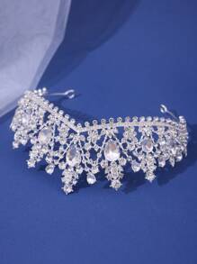 1pc Bridal Water Drop Rhinestone Crystal Elegant Crown, Suitable For Birthday, Wedding And Banquet - Silver - View 3